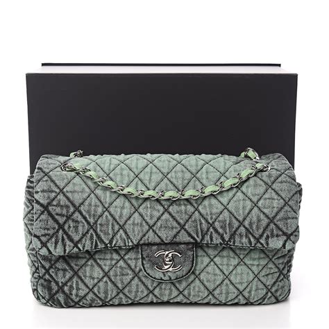 CHANEL Denim Quilted Denimpression Flap Green Black